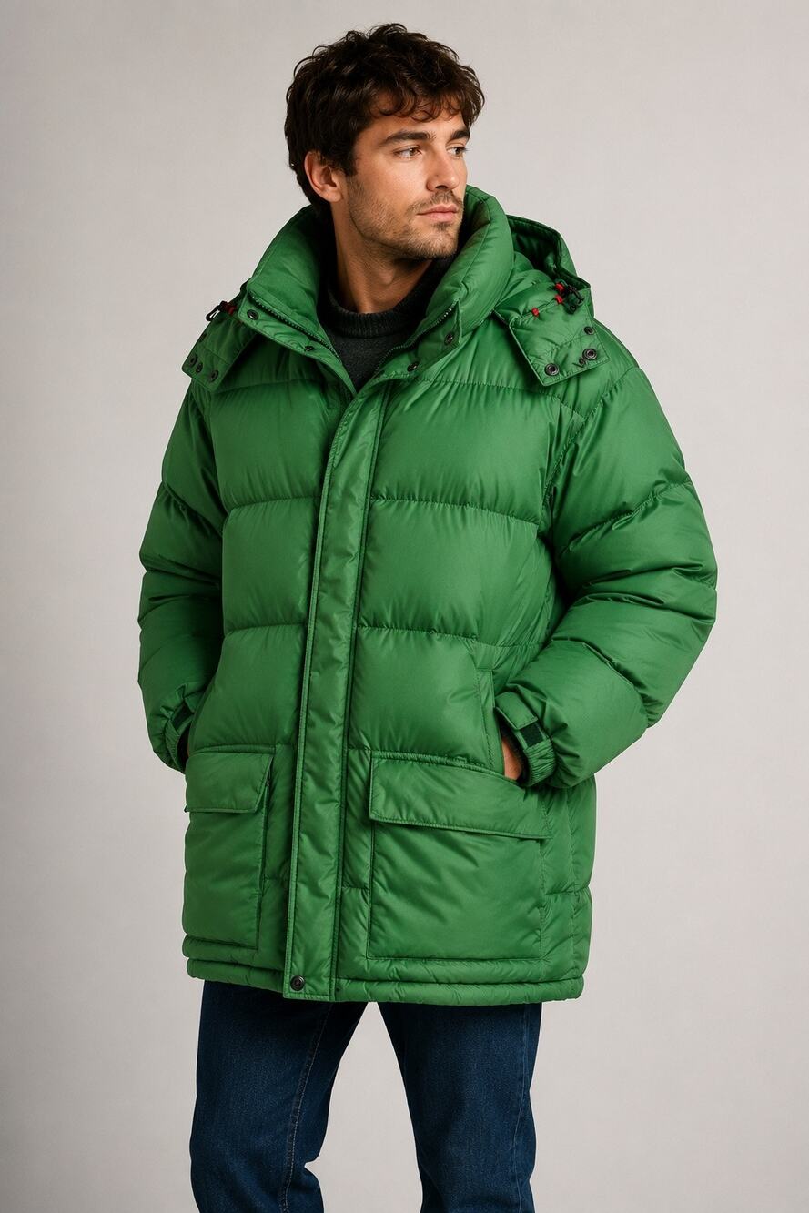 Lands’ End Expedition Down Parka Men’s Medium Green Hooded Winter Puffer Coat